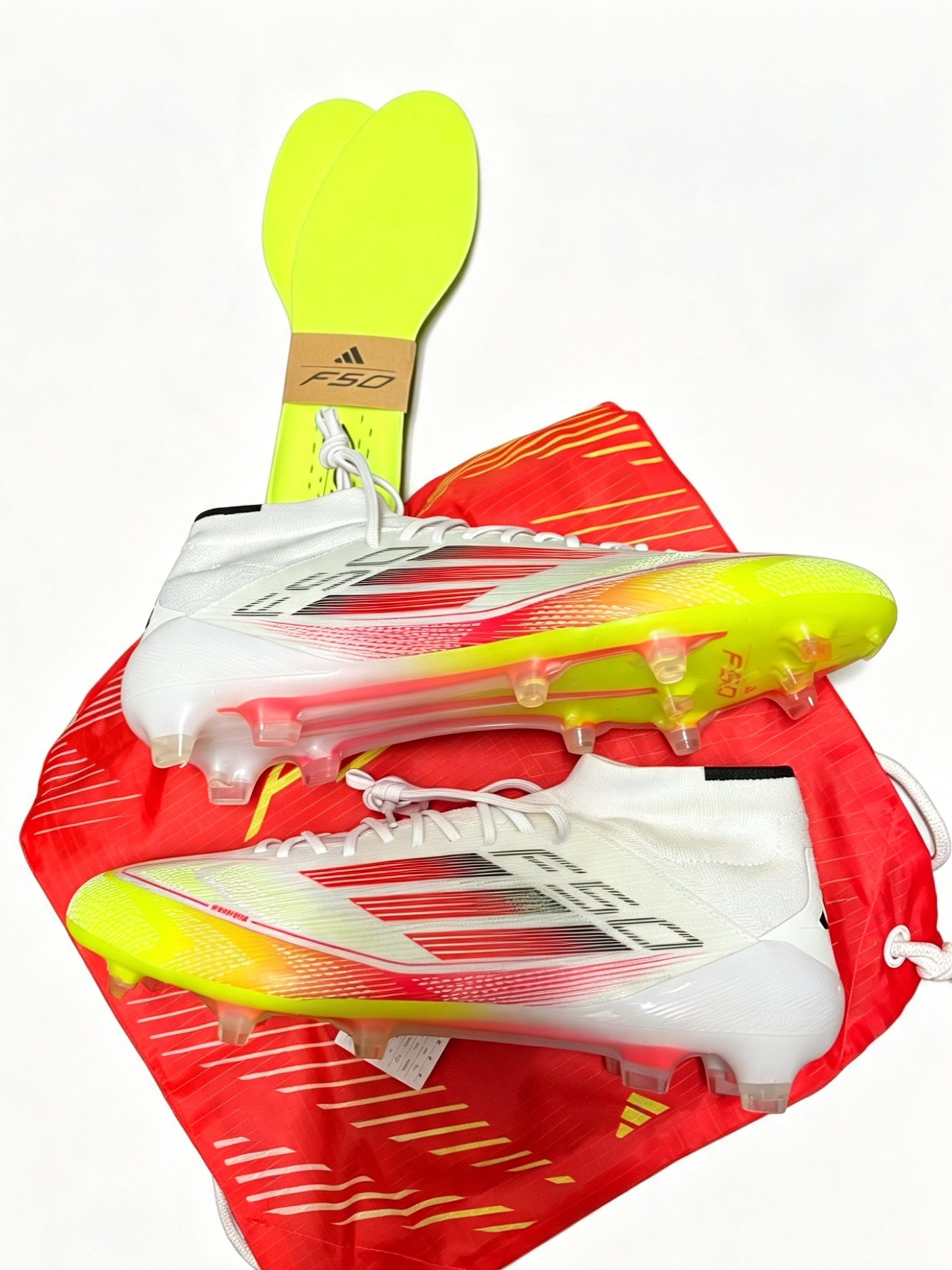 Adidas F50 Elite Mid FG Football Boots – White / Red / Yellow – Brand New