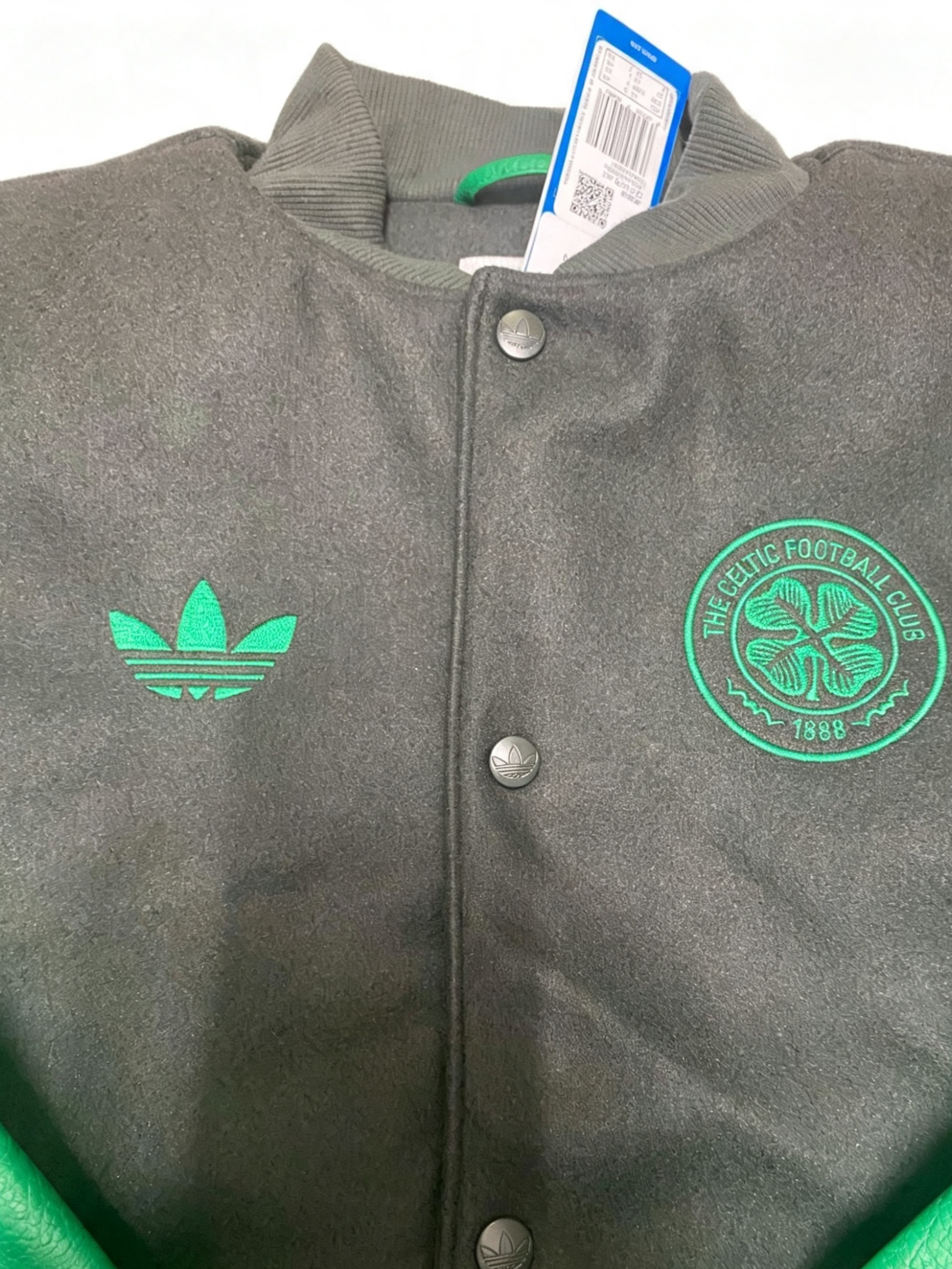 Adidas Originals Celtic FC Trefoil Varsity Jacket - Dark Green / Bright Green - Brand New With Tags