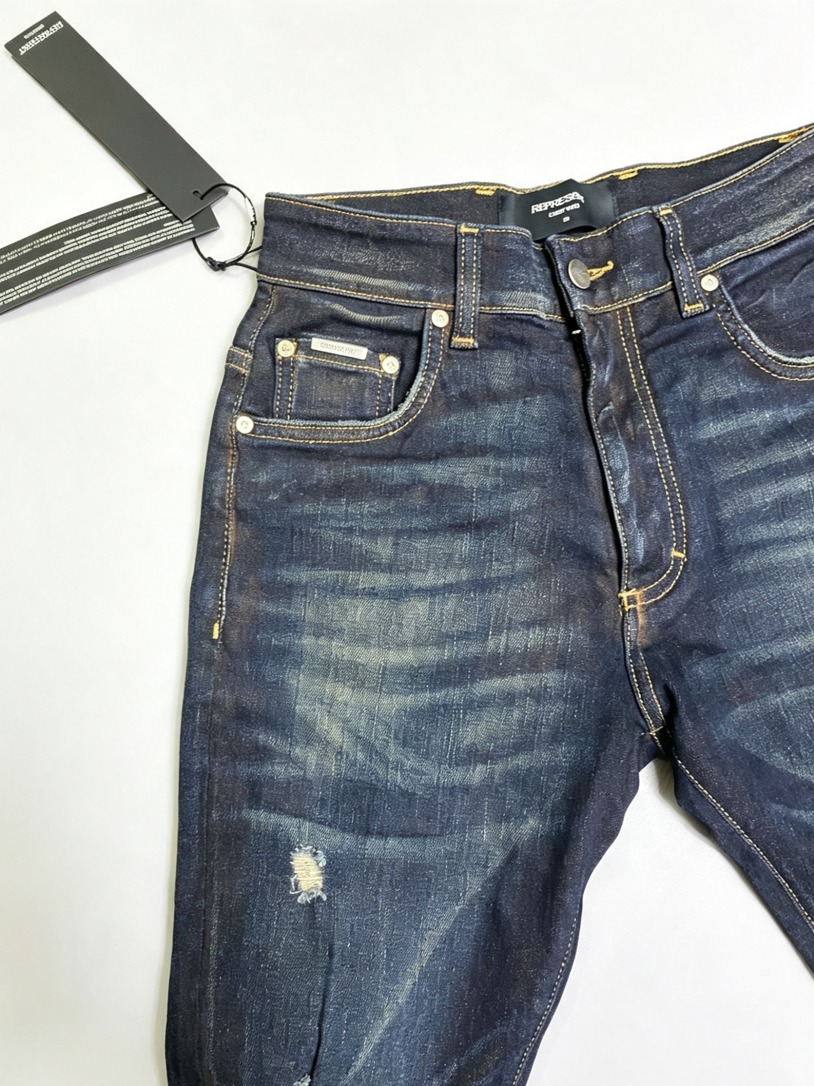 Represent R1 Men's Slim Fit Distressed Jeans – Dark Indigo – W30 – BNWT