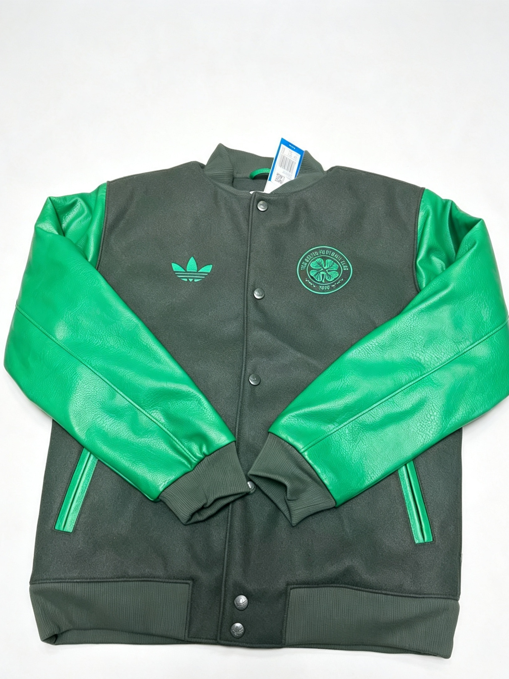 Adidas Originals Celtic FC Trefoil Varsity Jacket - Dark Green / Bright Green - Brand New With Tags
