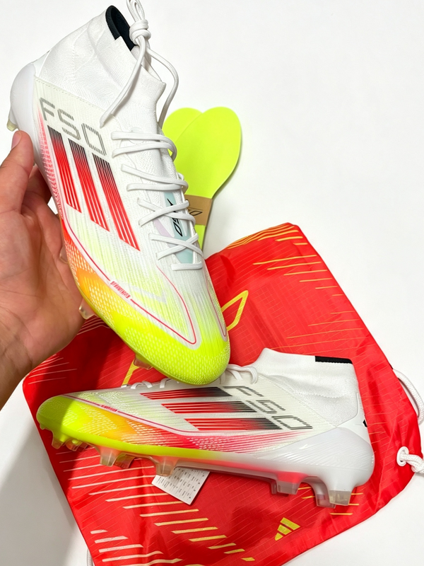 Adidas F50 Elite Mid FG Football Boots – White / Red / Yellow – Brand New