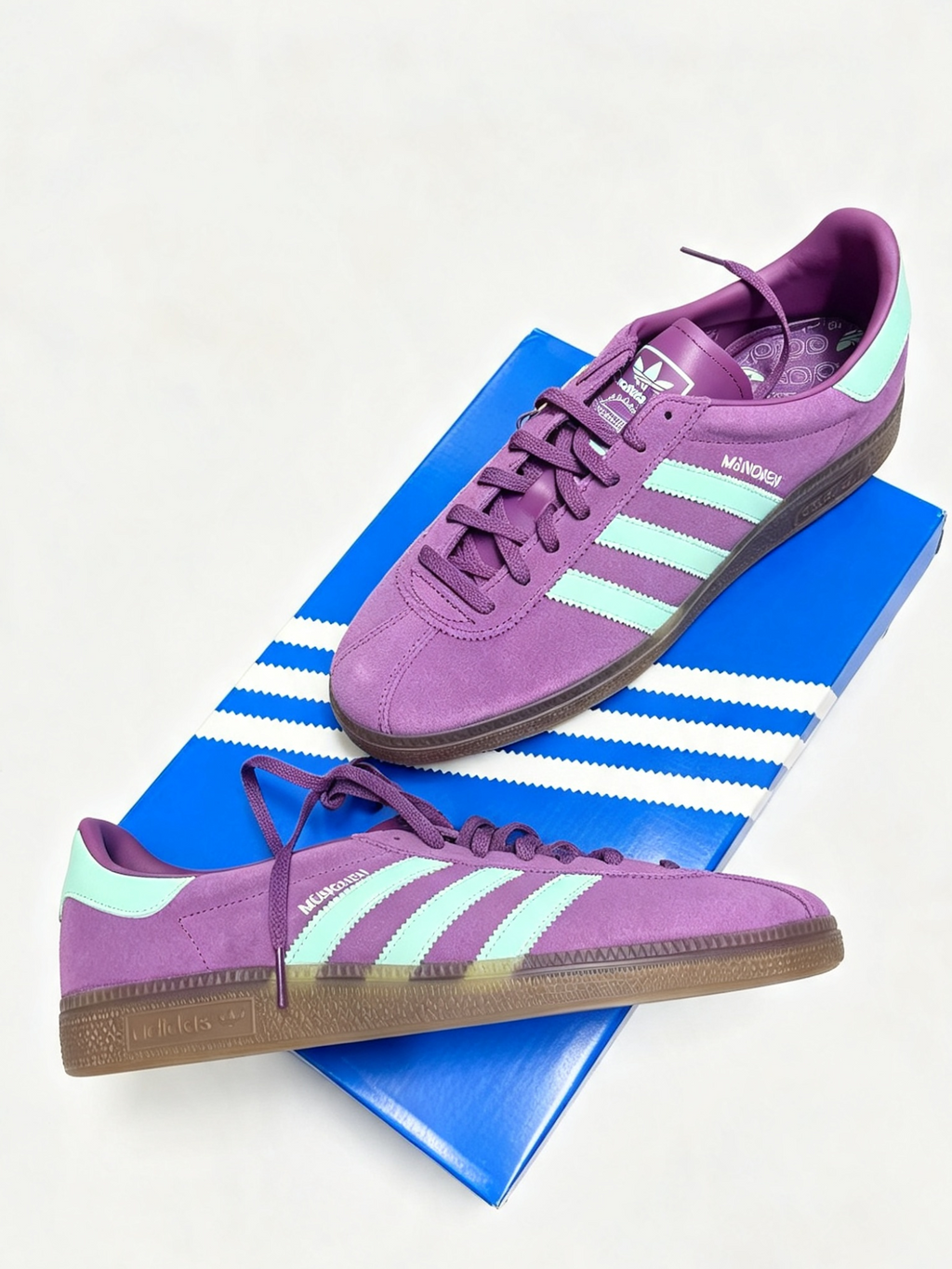 Adidas München Originals Brand New Purple Mint Suede Gum Sole Casual Sneakers
