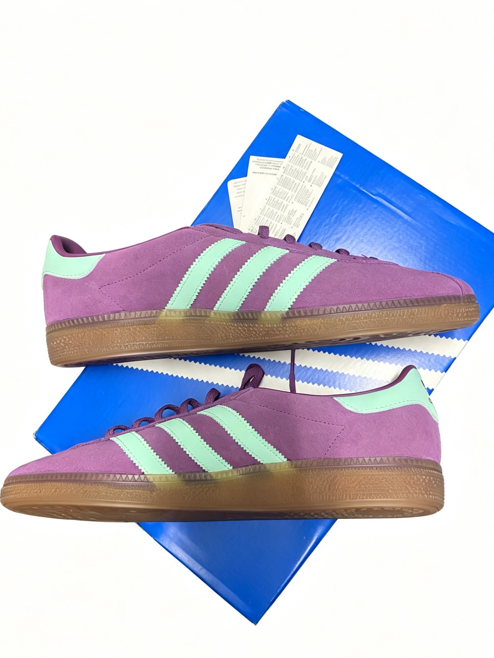 Adidas München Originals Brand New Purple Mint Suede Gum Sole Casual Sneakers