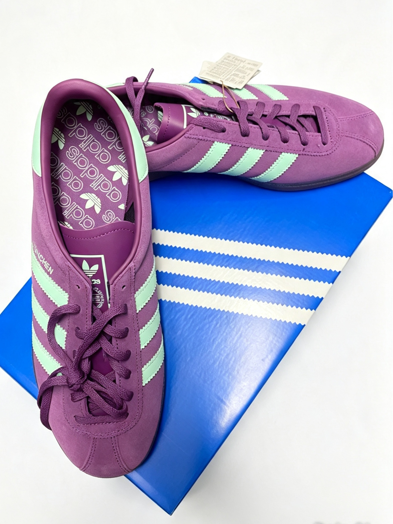 Adidas München Originals Brand New Purple Mint Suede Gum Sole Casual Sneakers